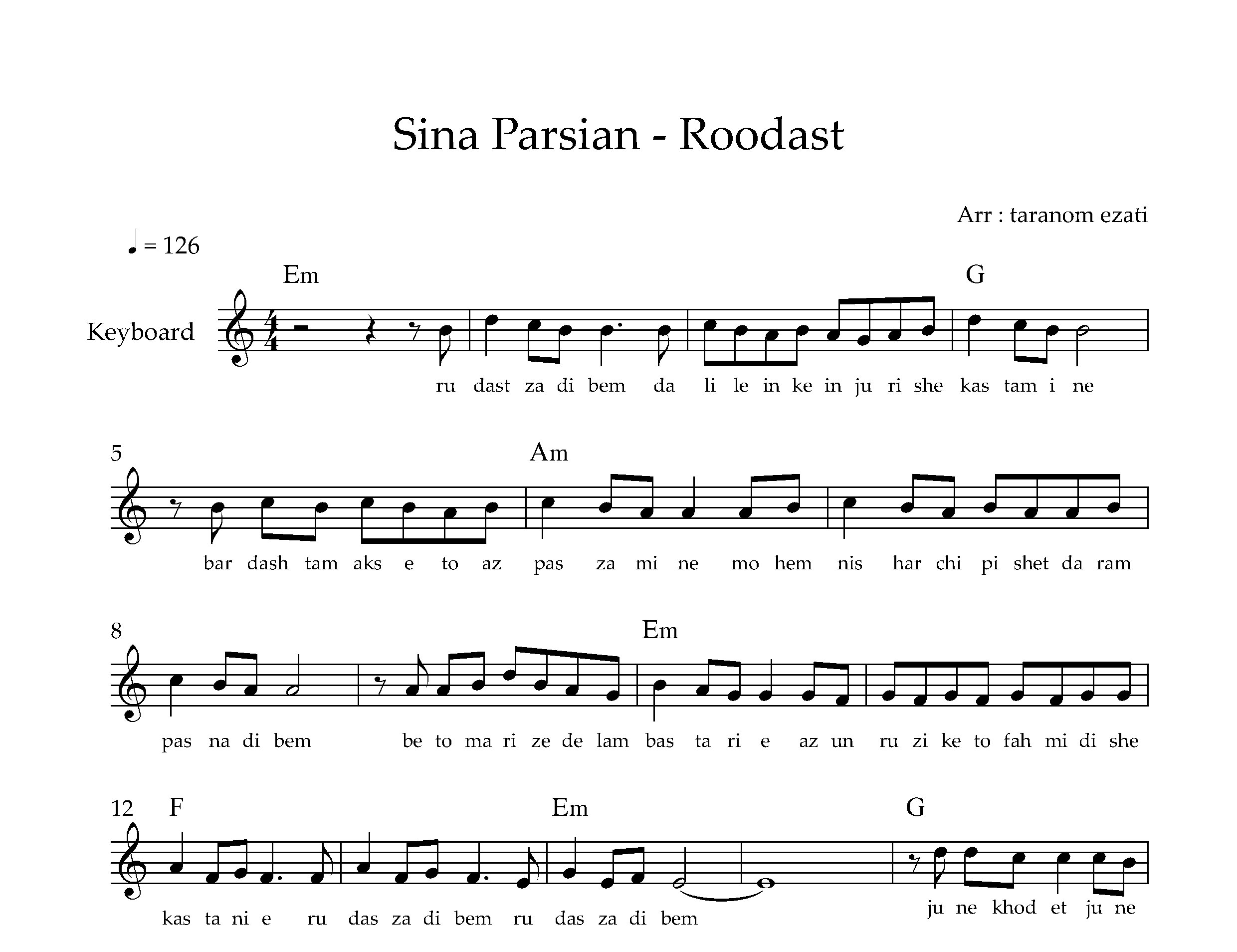 نت کیبورد رو دست سینا پارسیان به همراه آکورد