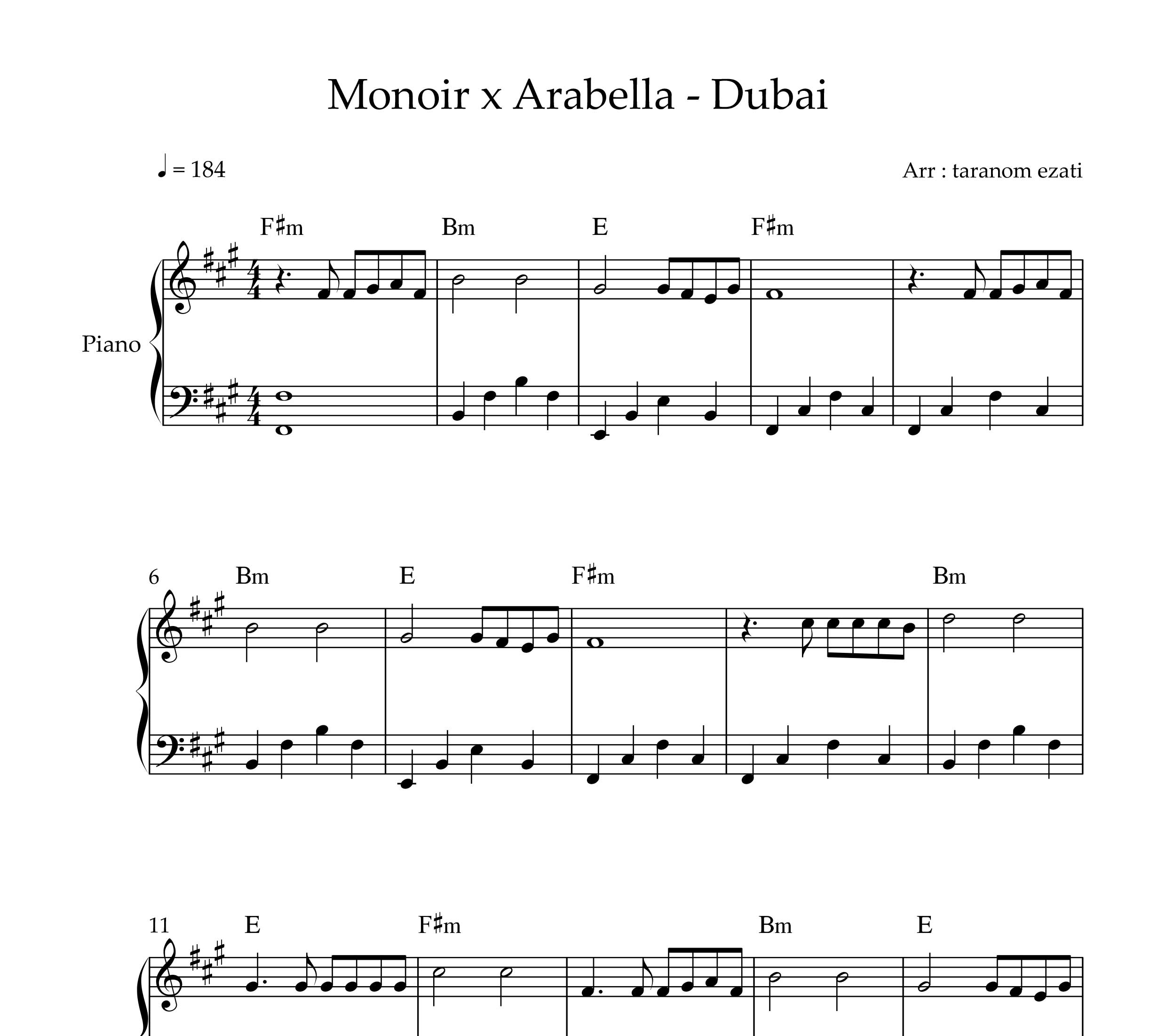 نت پیانو dubai از monoir x arabella