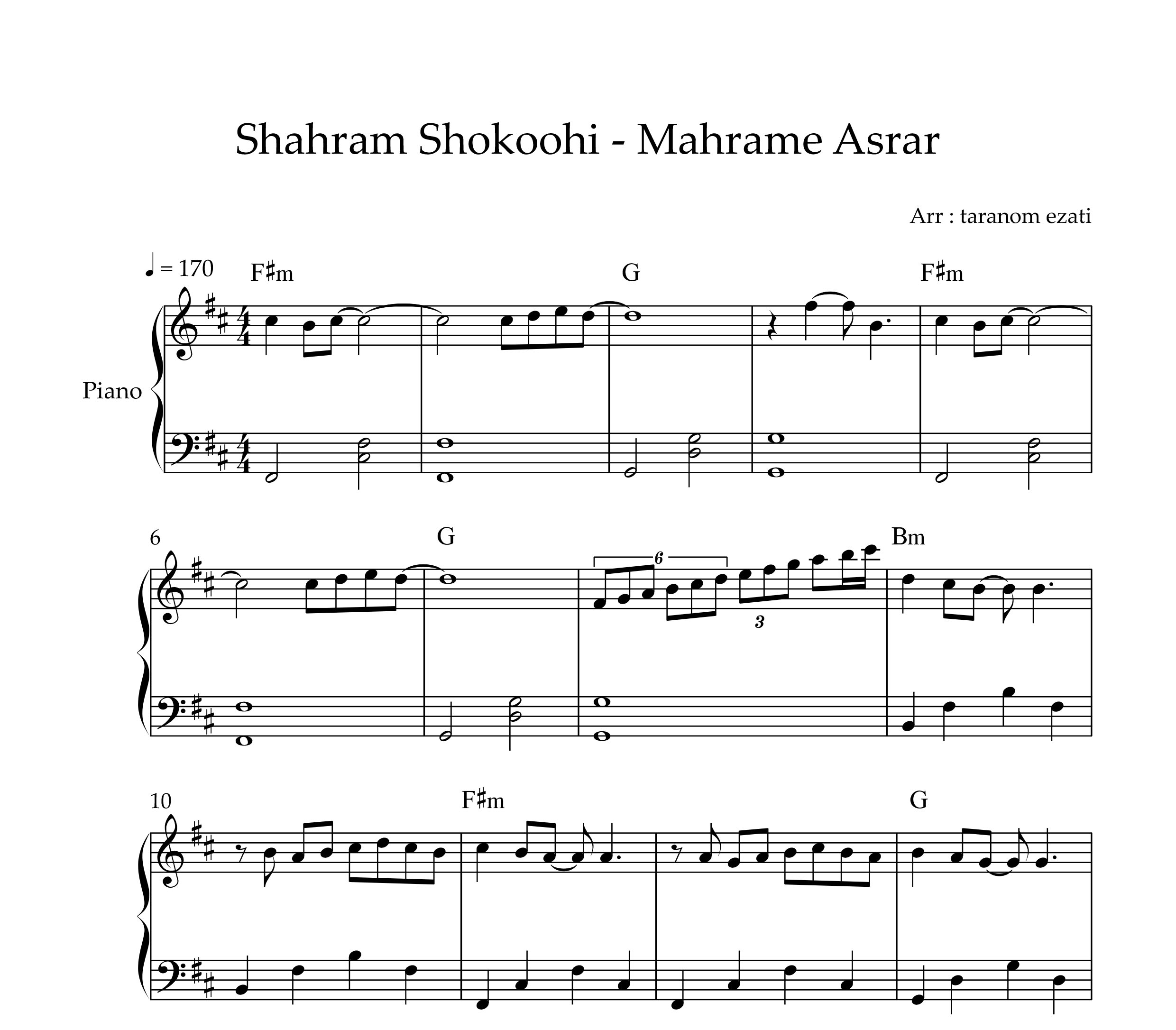 نت پیانو محرم اسرار شهرام شکوهی