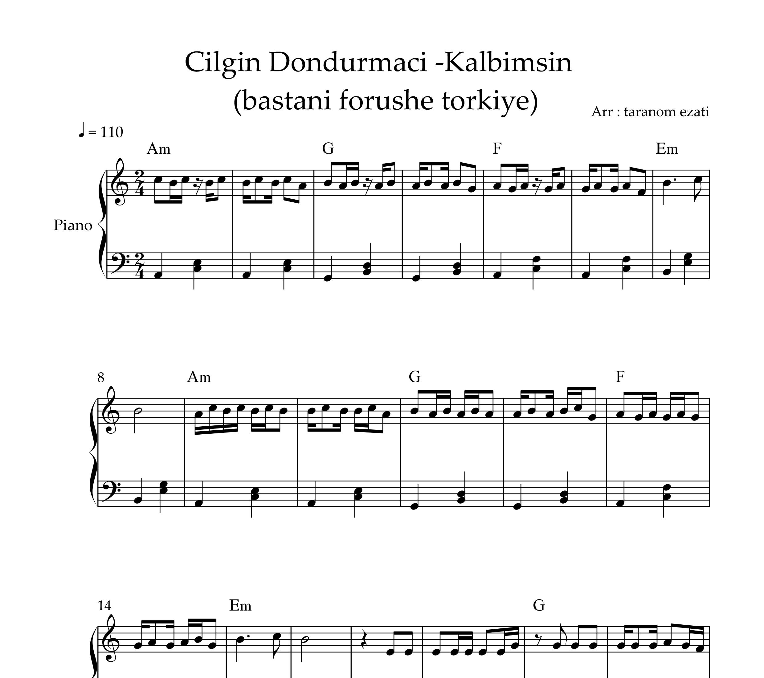 نت پیانو انتی قلبی قلبی kalbimsin از Cilgin dondurmaci