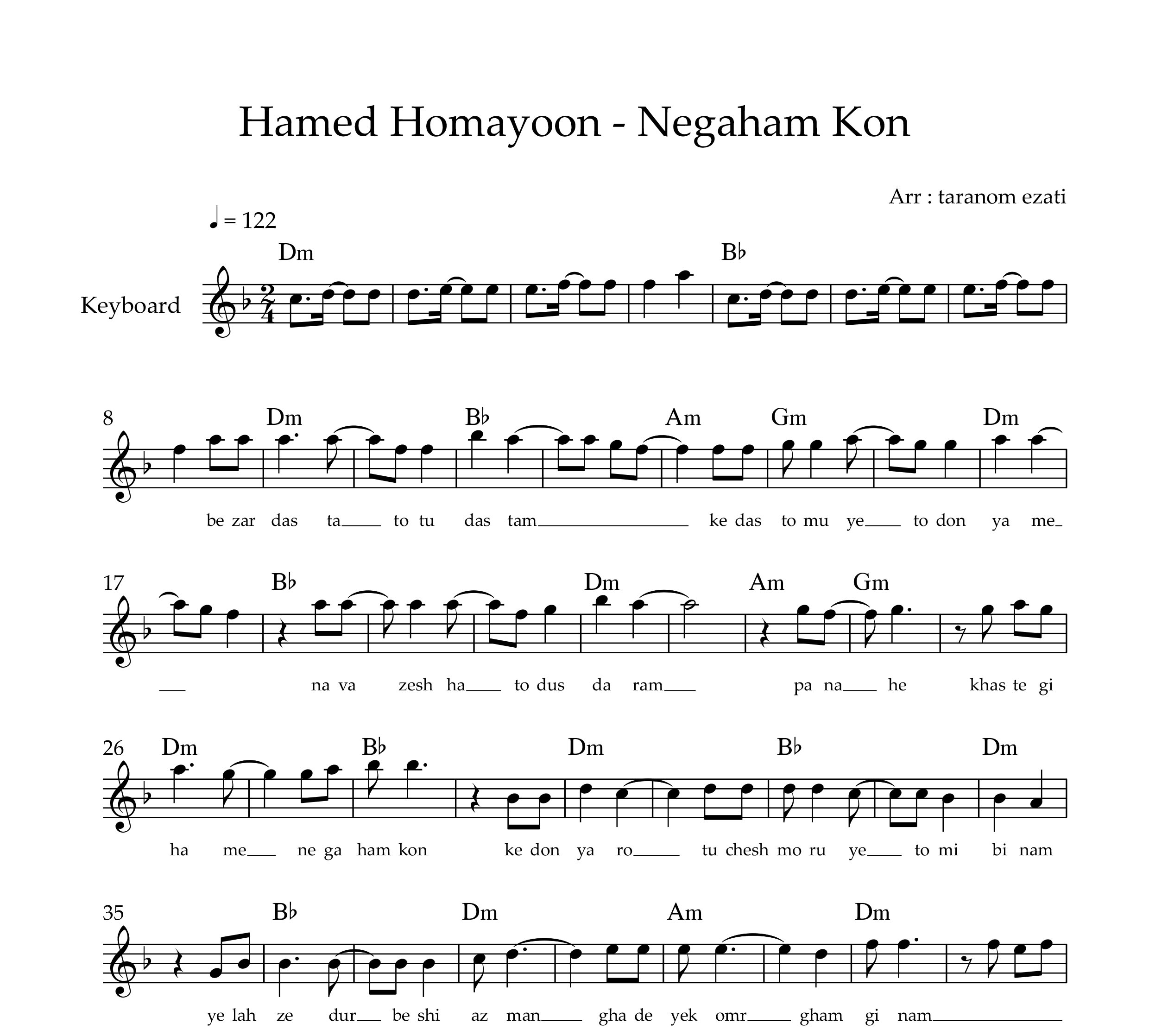 نت کیبورد نگاهم کن حامد همایون به همراه آکورد