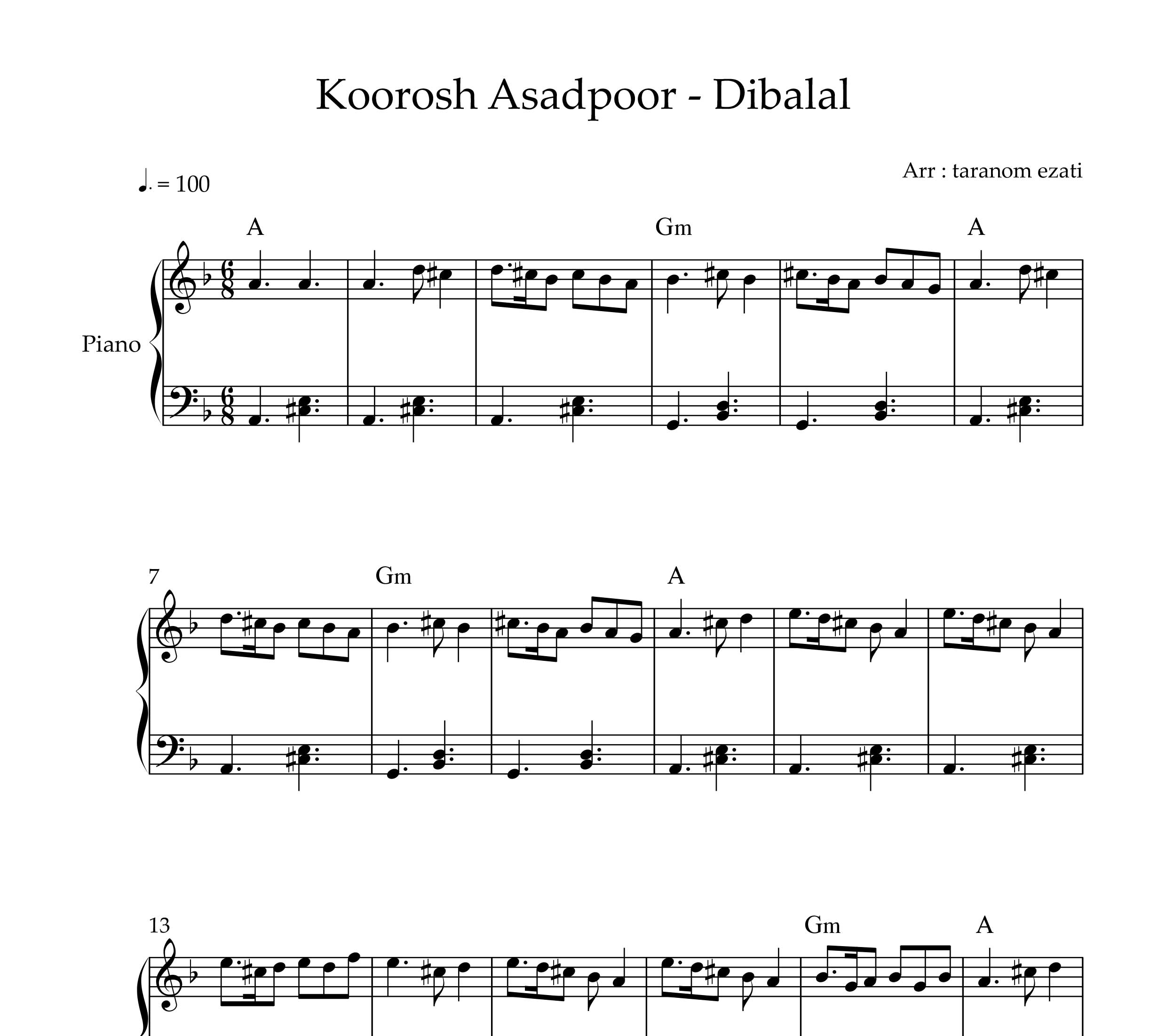 نت پیانو دی بلال کوروش اسدپور
