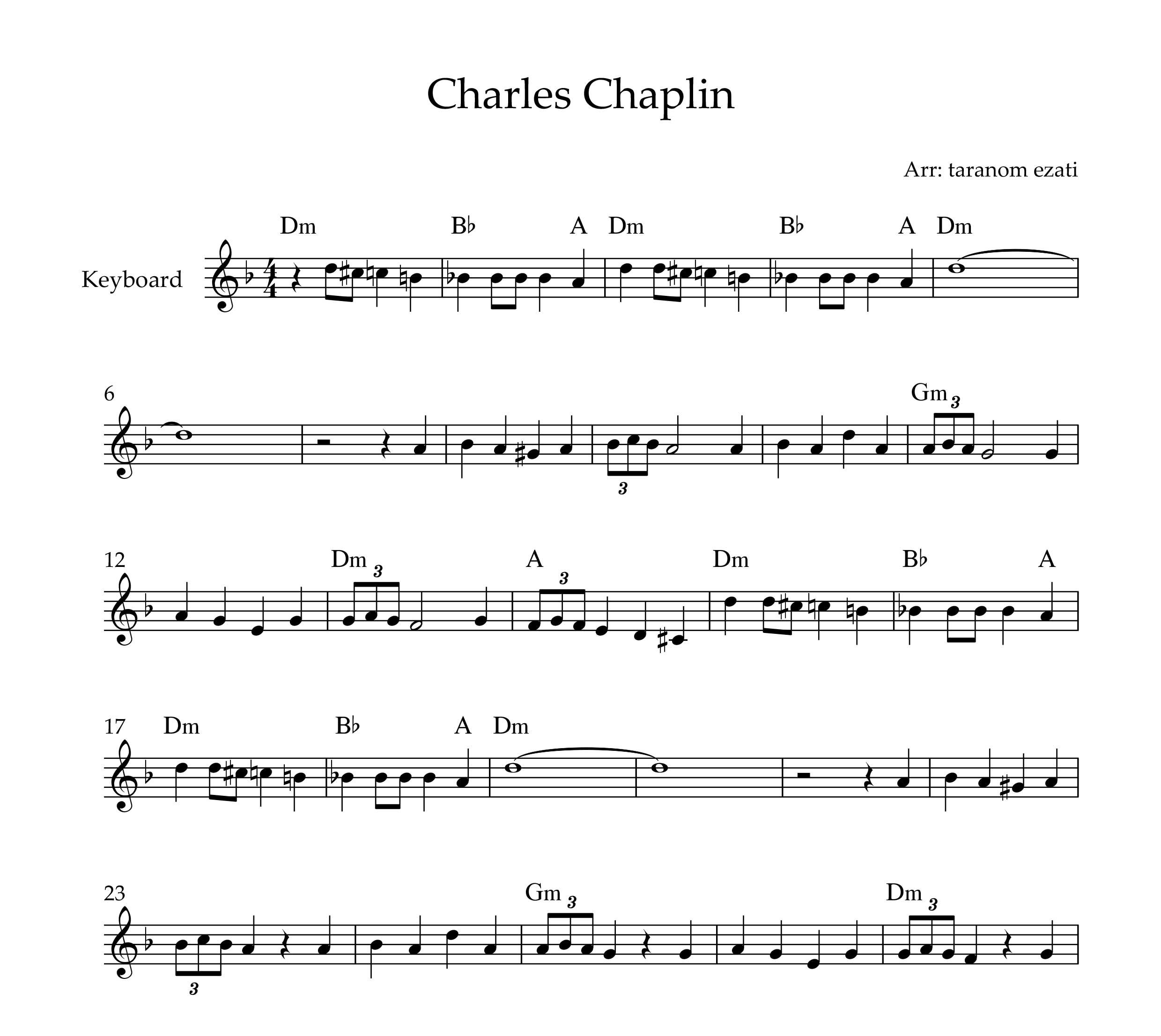 نت آهنگ چارلی چاپلین برای کیبورد به همراه آکورد
