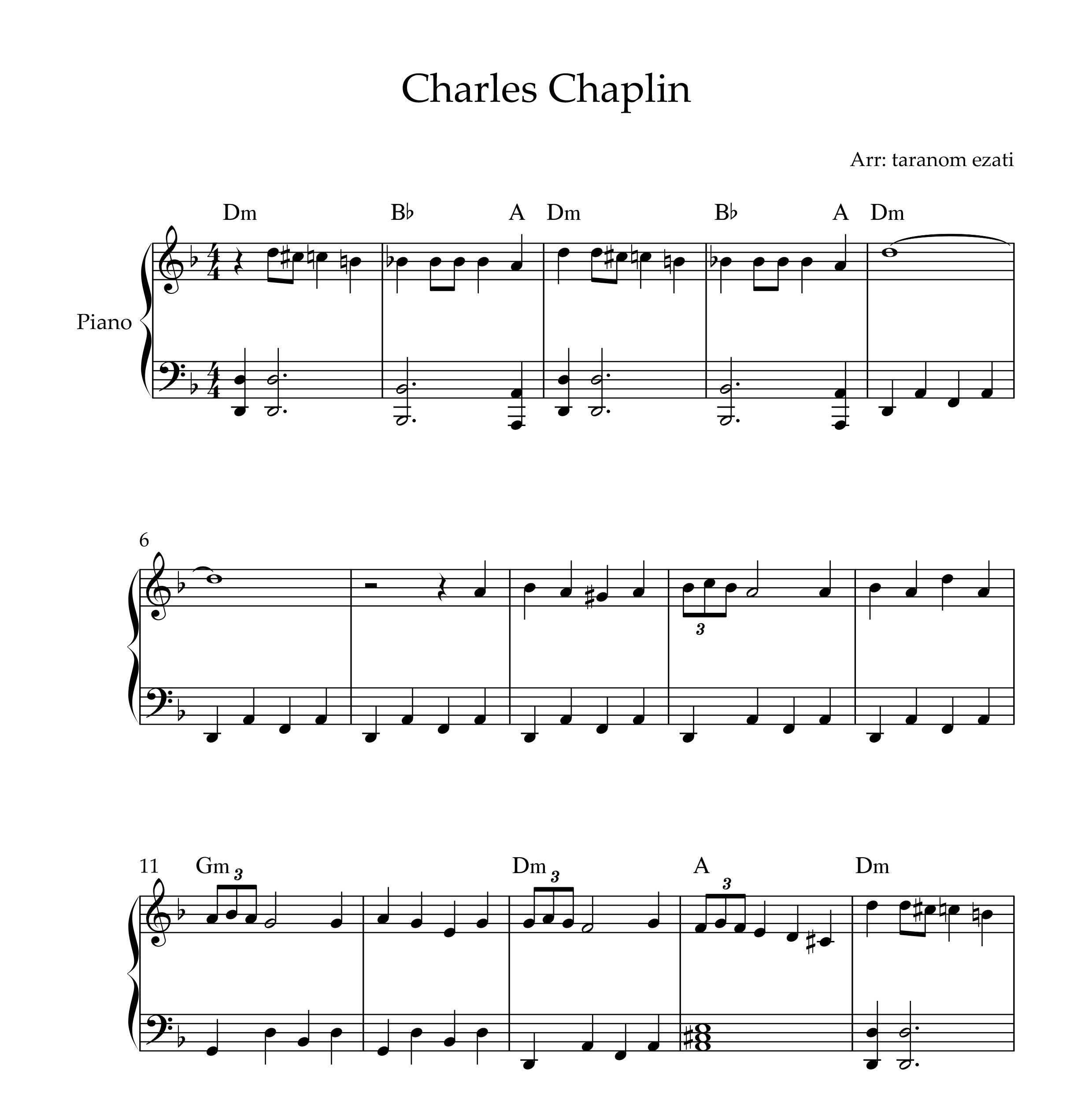 نت آهنگ چارلی چاپلین برای پیانو