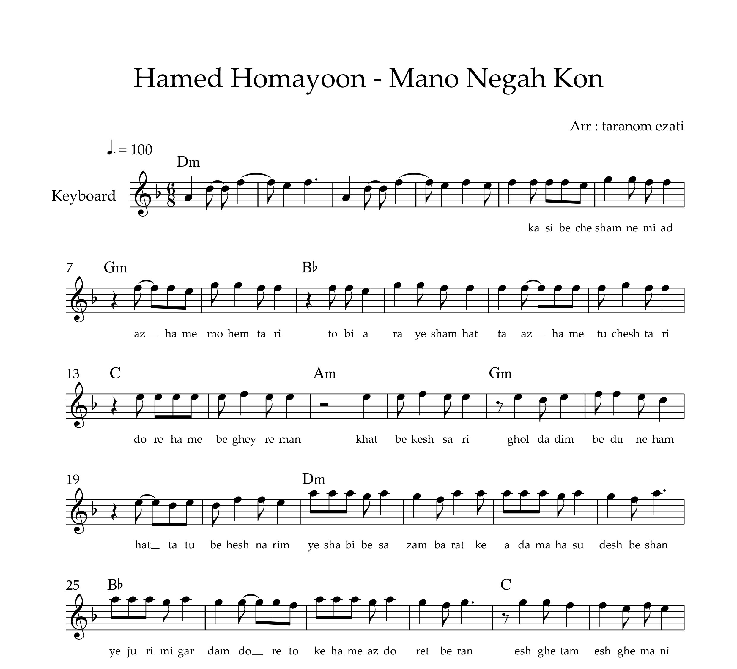 نت کیبورد منو نگاه کن حامد همایون به همراه آکورد