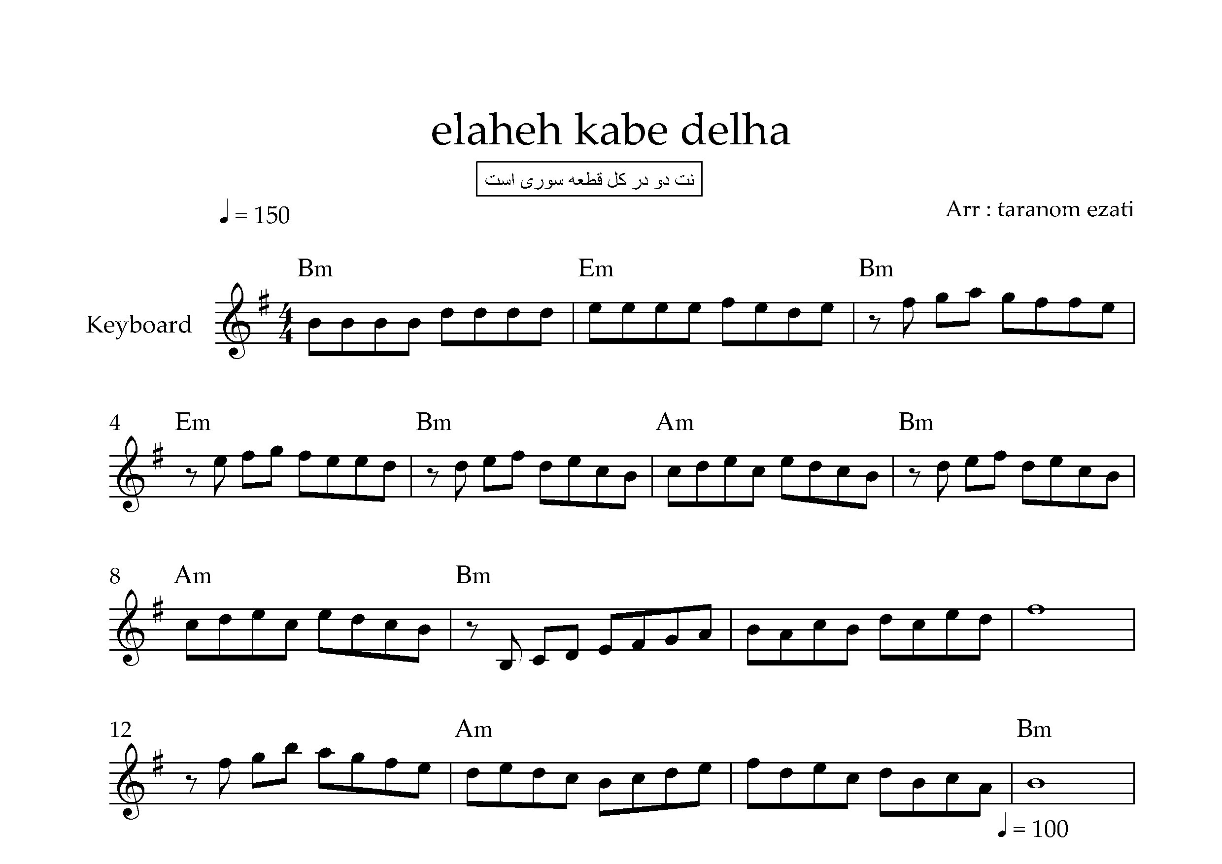 نت کیبورد کعبه دلها الهه به همراه آکورد