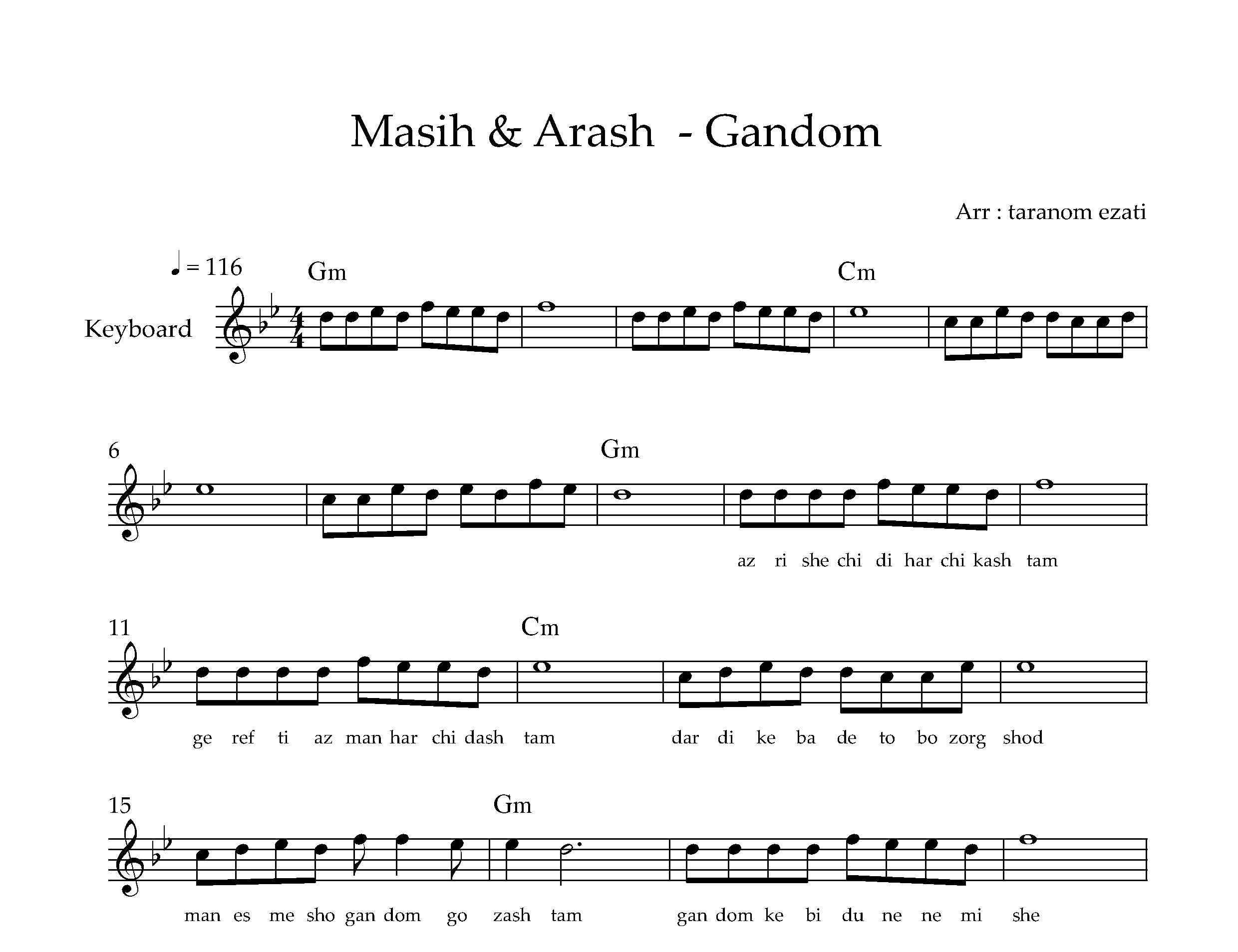 نت کیبورد گندم مسیح و آرش به همراه آکورد
