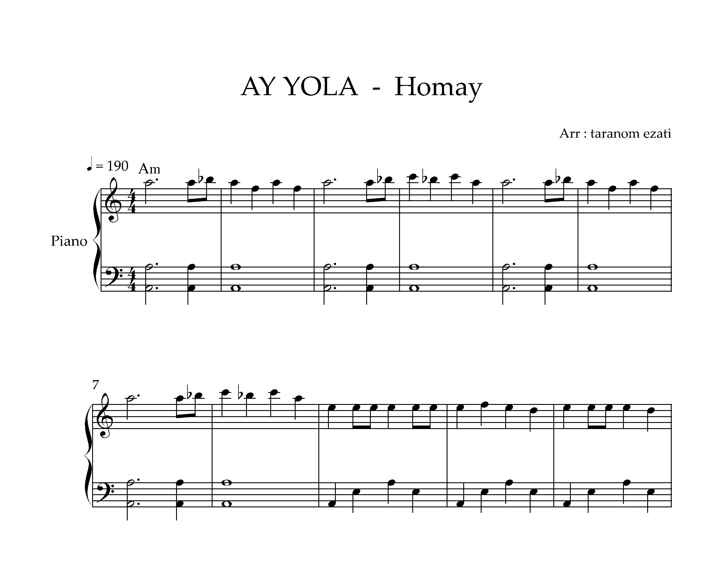 نت پیانو Homay از AY YOLA