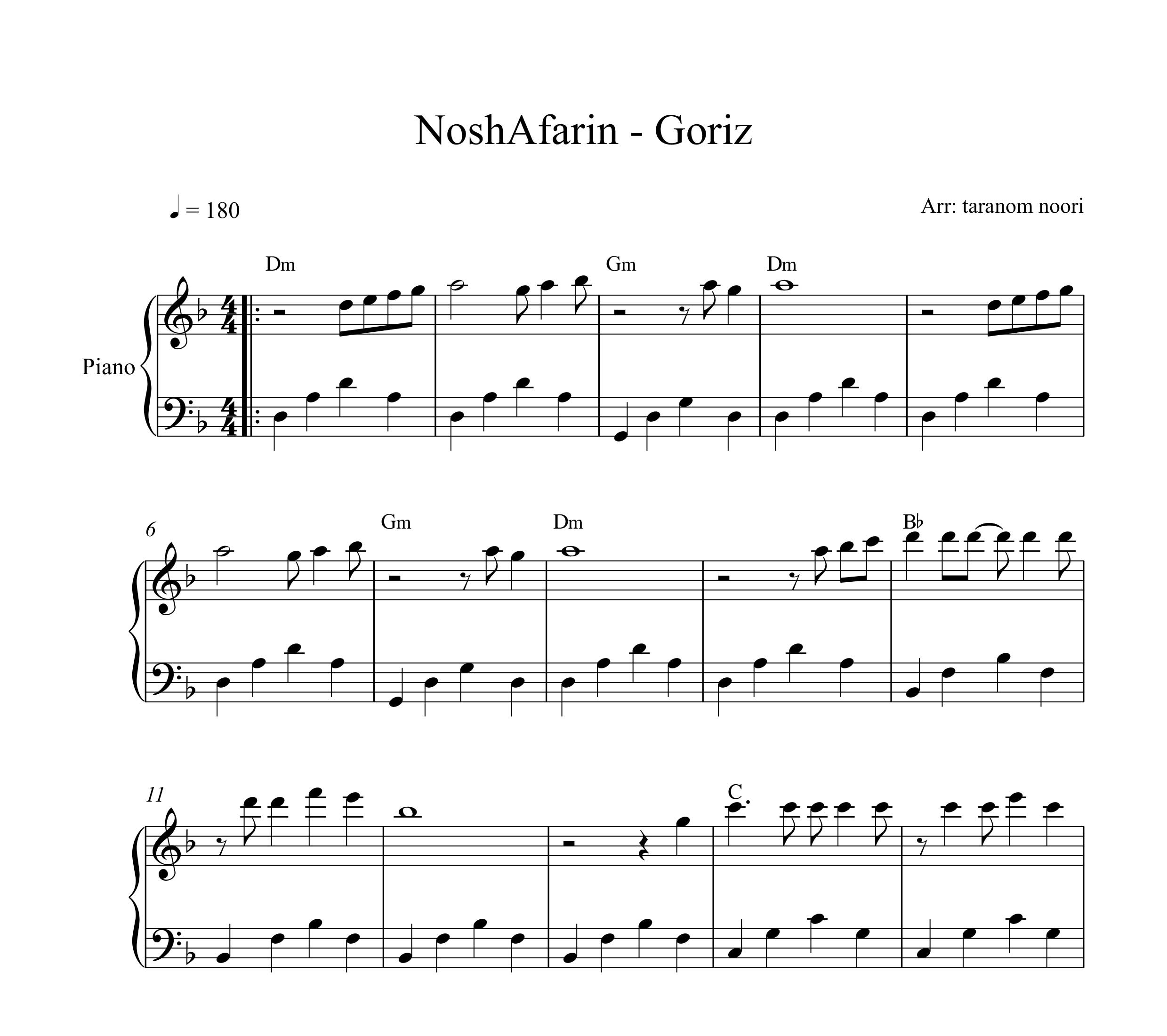 نت پیانو گریز نوش آفرین