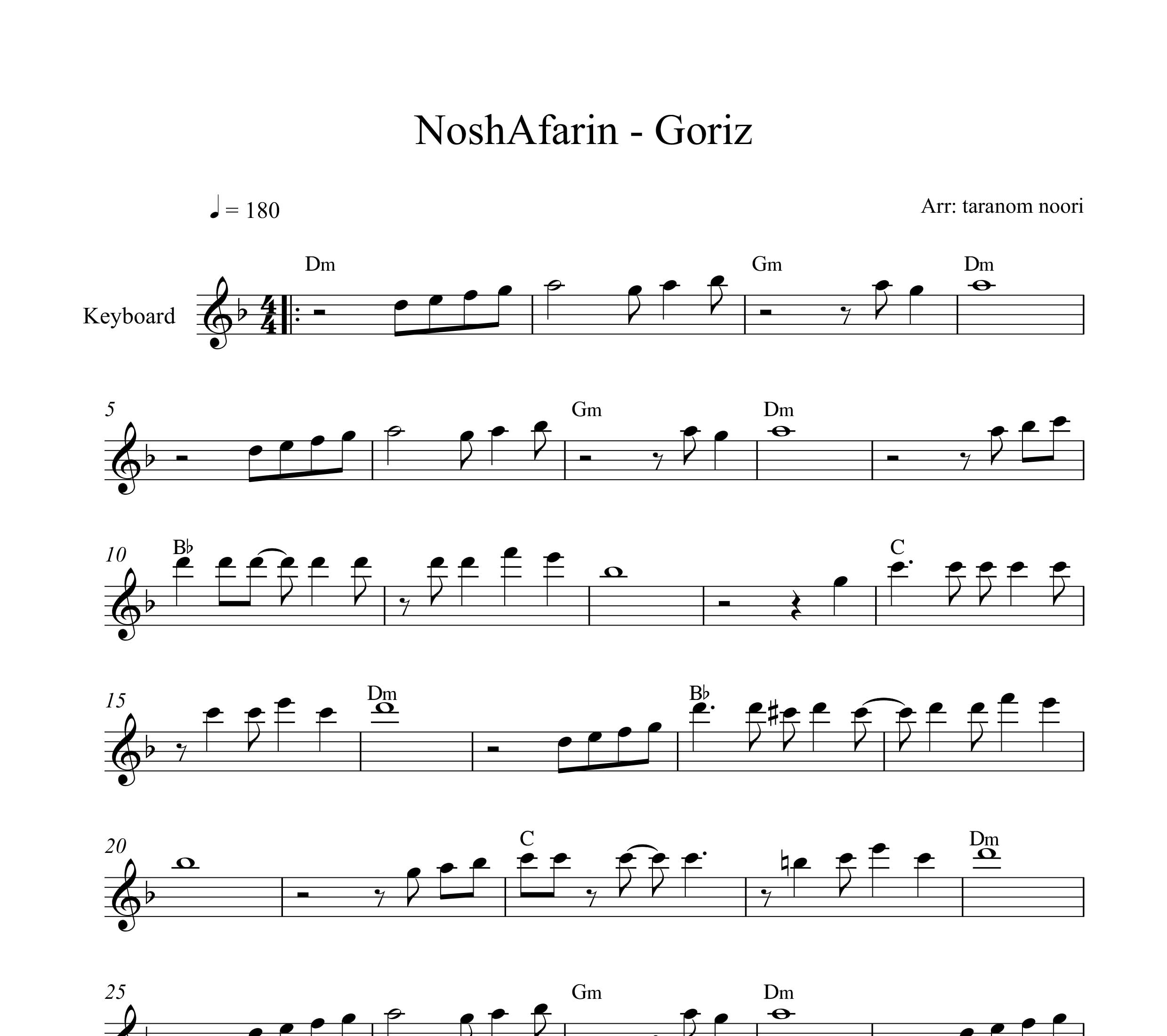 نت کیبورد گریز نوش آفرین به همراه آکورد