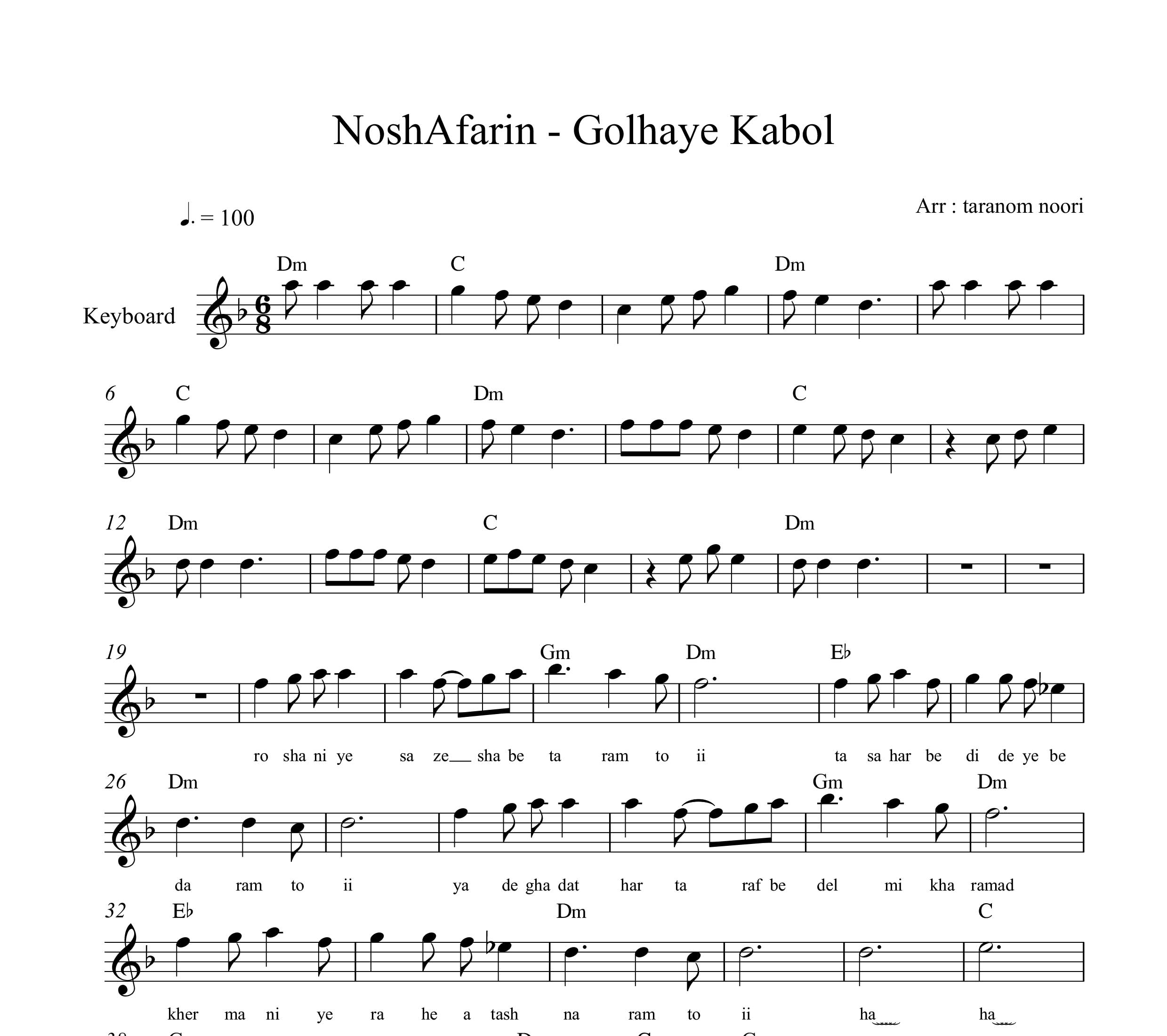 نت کیبورد گلهای کابل نوش آفرین به همراه آکورد