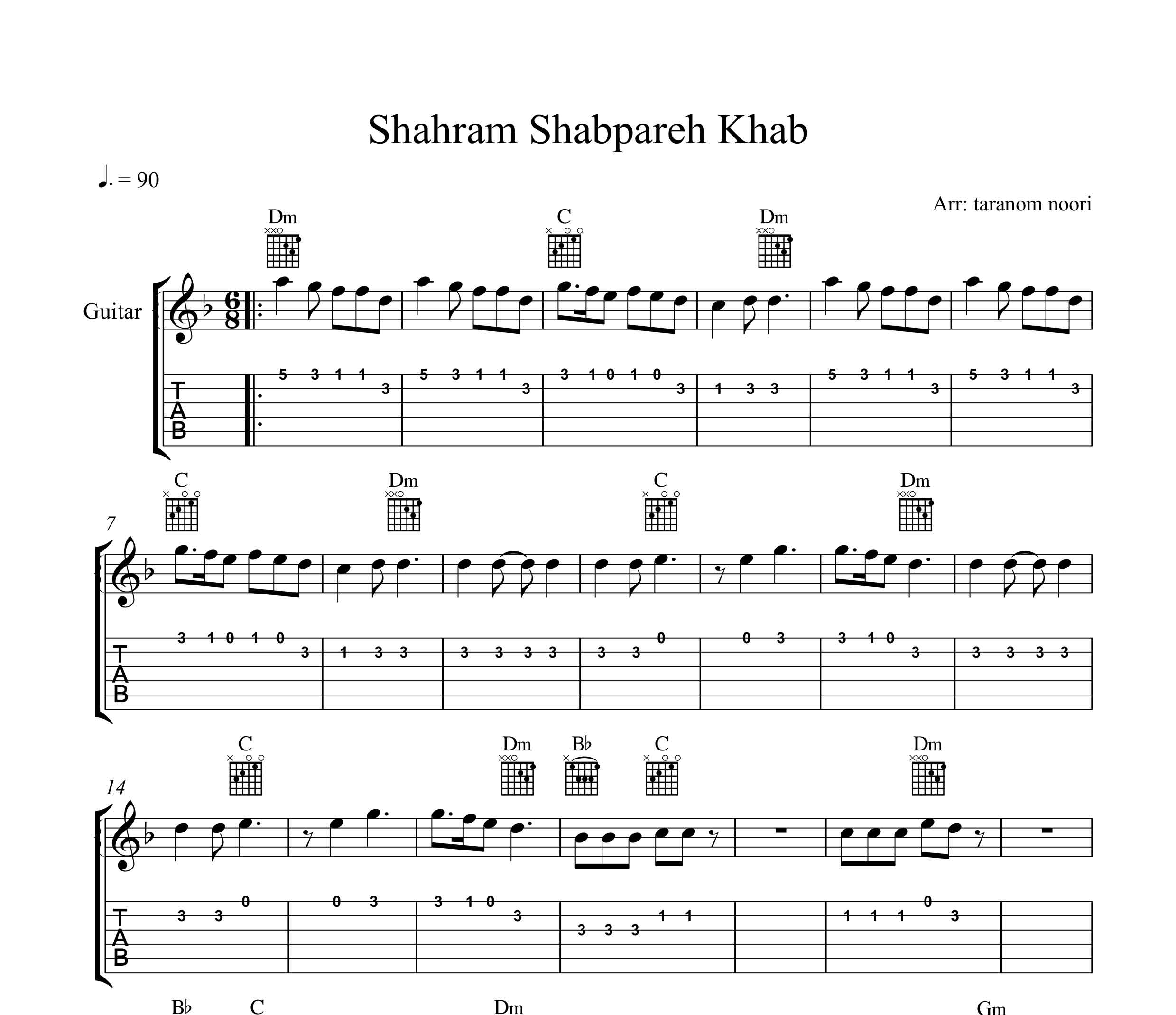 نت گیتار خواب شهرام شب پره به همراه تبلچر و آکورد
