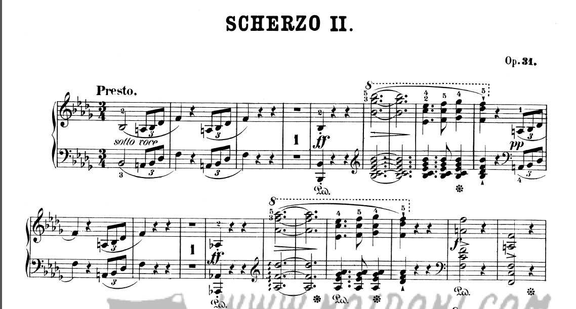 نت قطعه  Scherzo N 2 In﻿ B Flat Minor Op 31 از شوپن