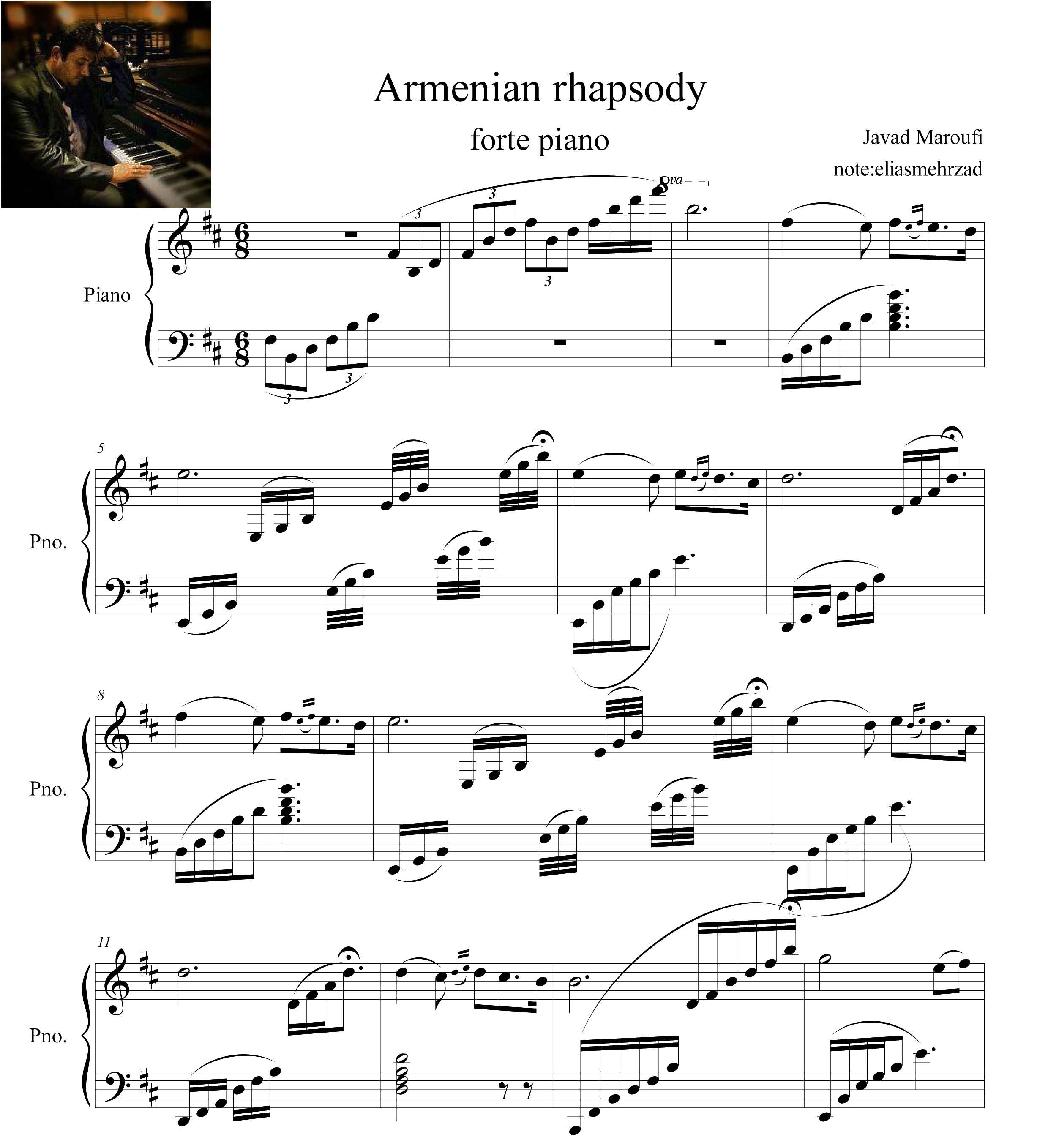 نت پیانوی راپسودی ارمنی جواد معروفی