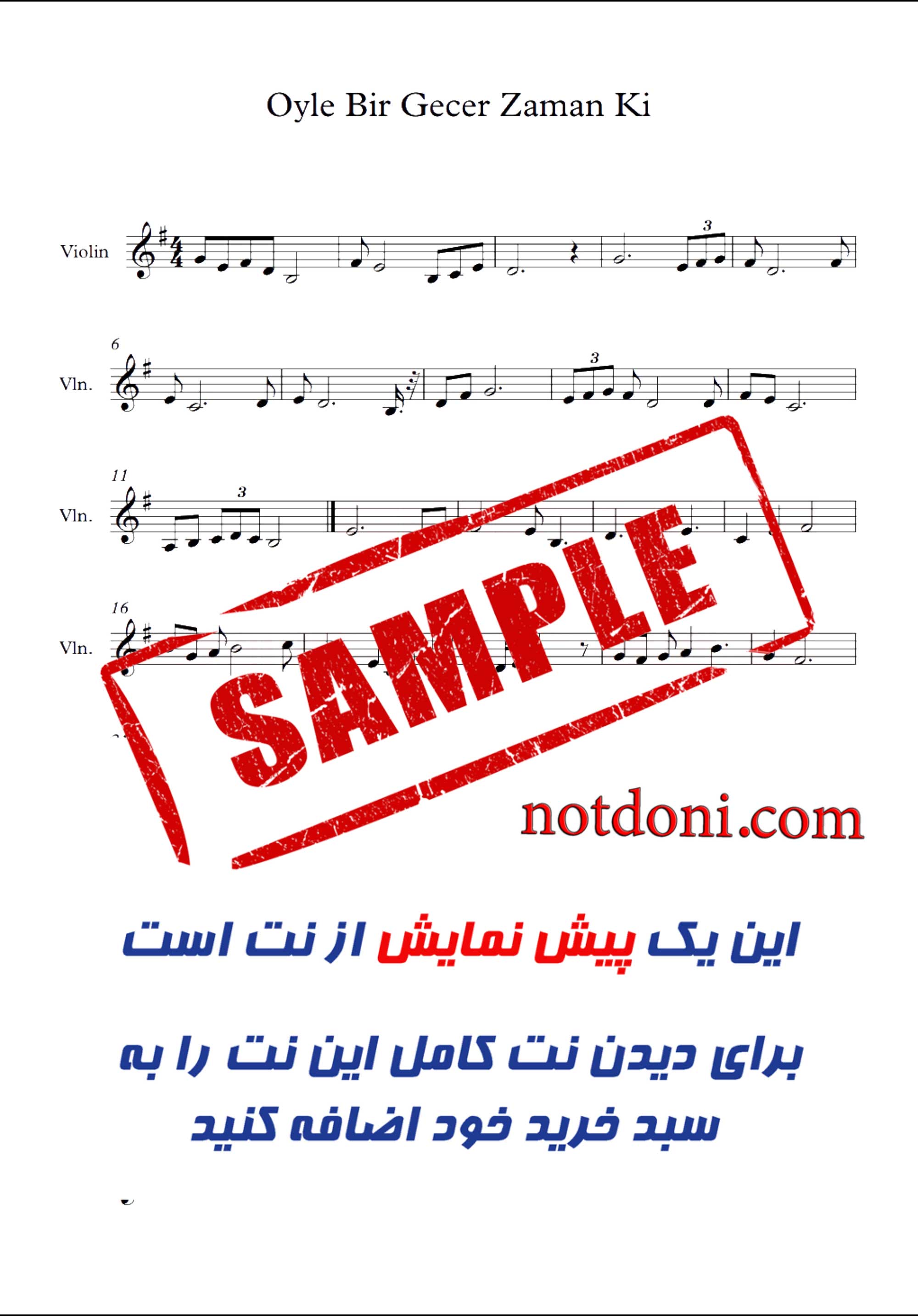 نت آهنگ Oyle bir Gecer Zaman Ki