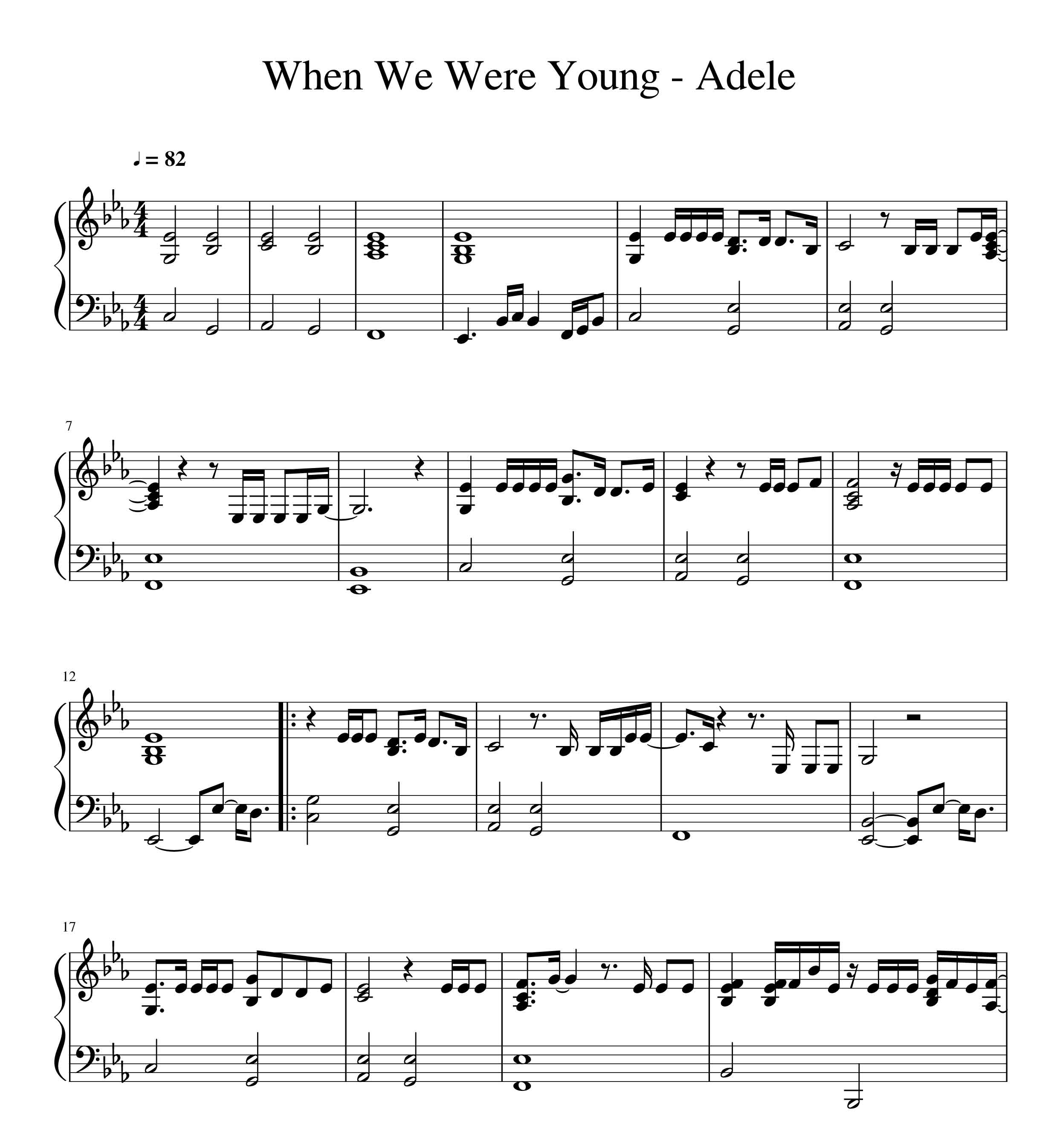 نت پیانو آهنگ When We Were Young از ادل با تنظیم سینا حسن پور