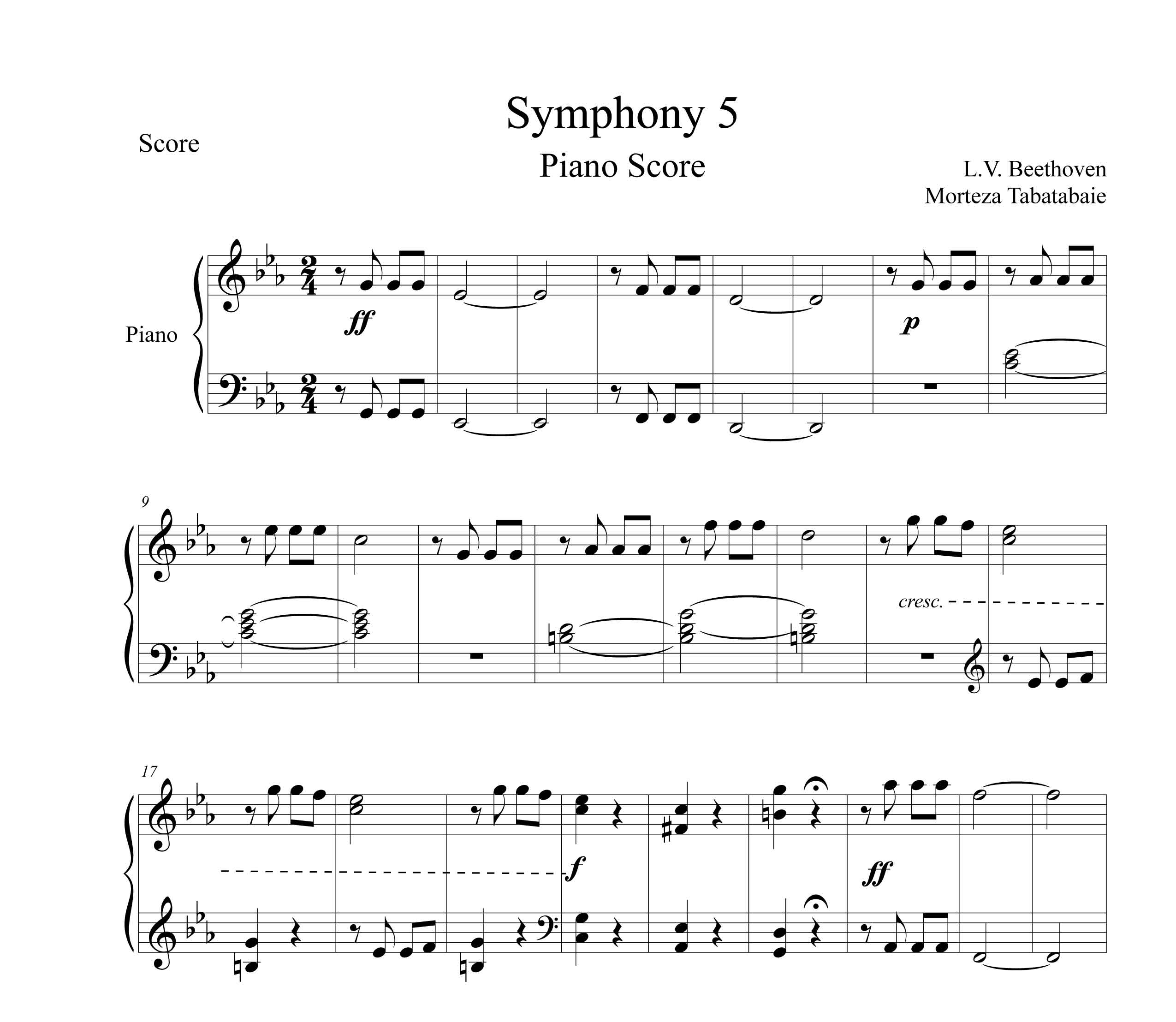 سمفونی 5 (تم اصلی) ساده شده برای پیانو