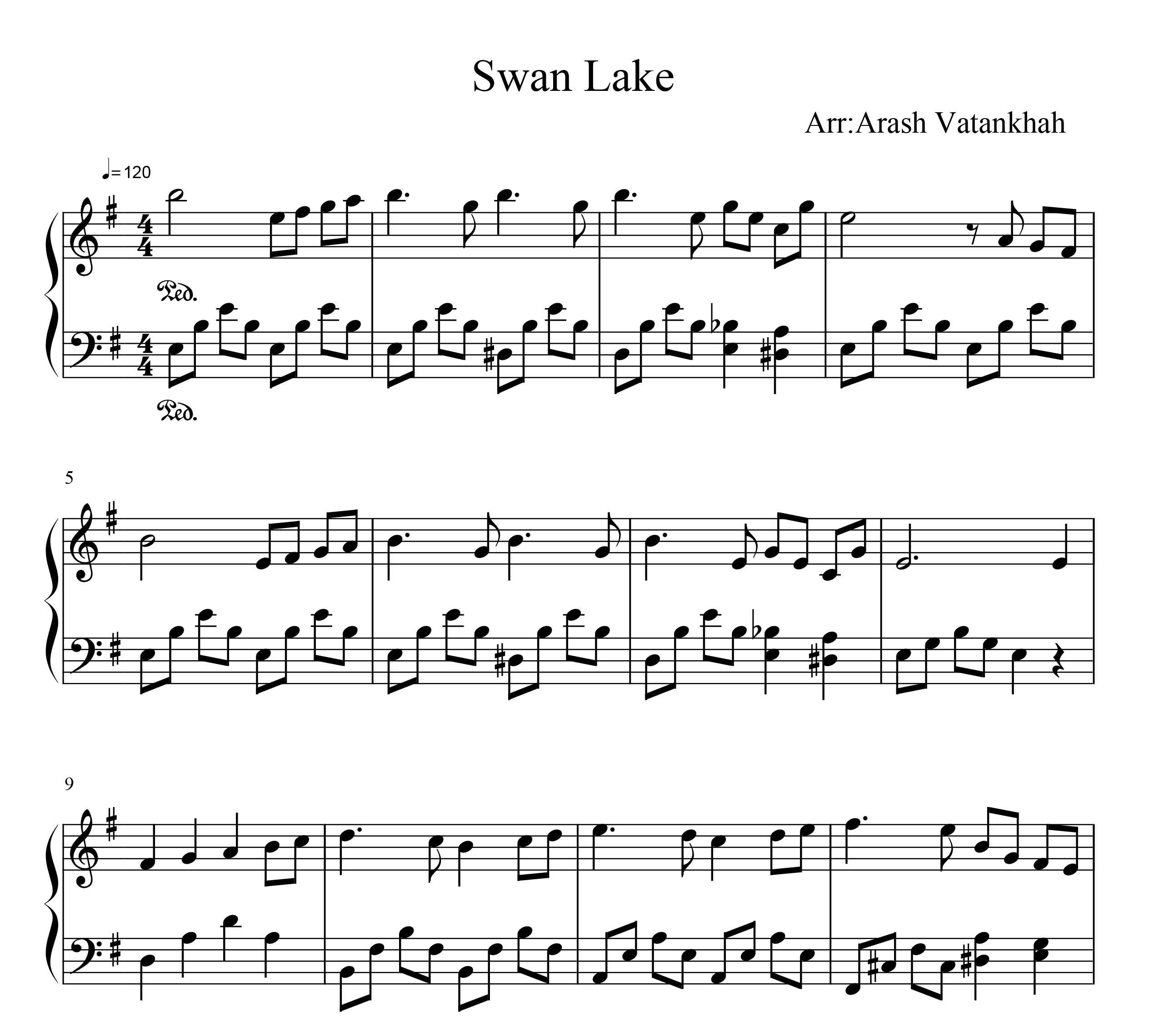 نت پیانوی Swan Lake دریاچه قو