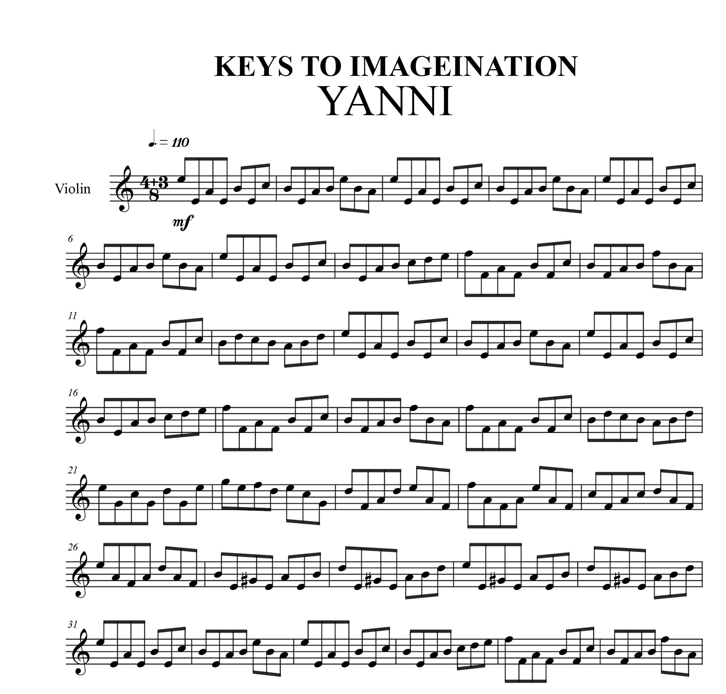 نت ویولون آهنگ keys to imagination از یانی