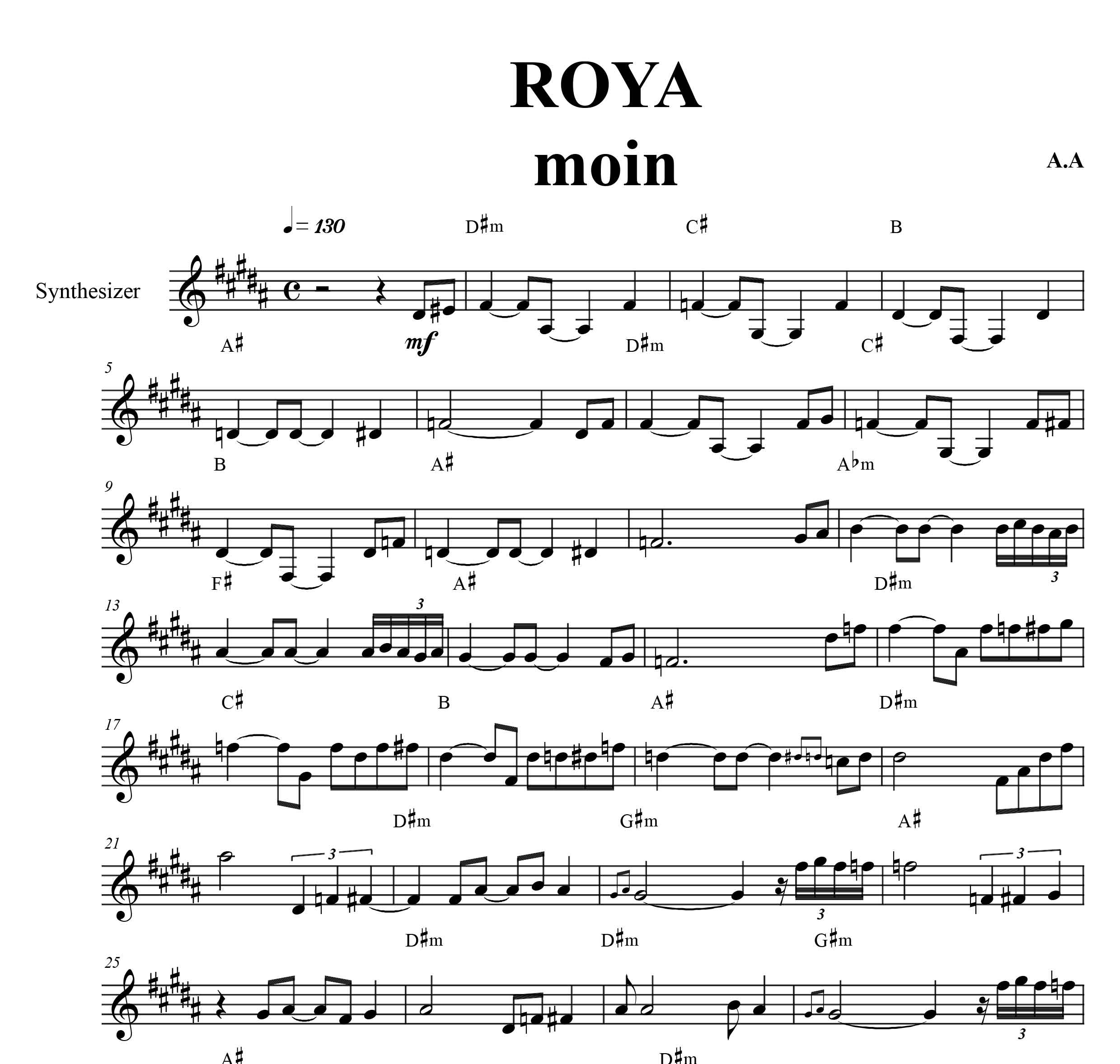 نت کیبورد آهنگ رویا از  معین