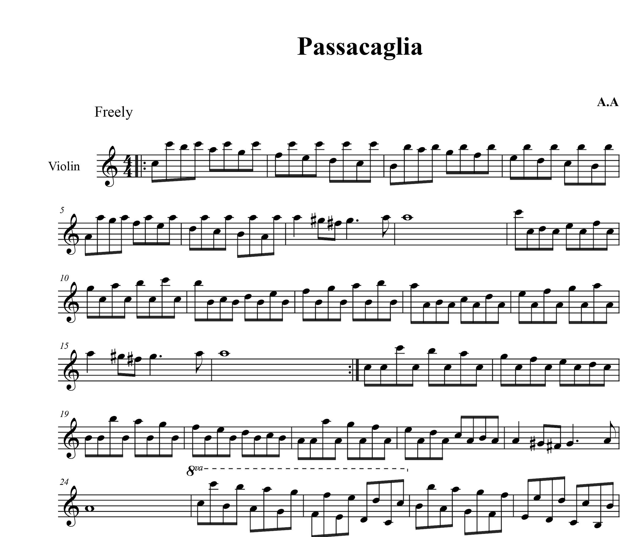 نت آهنگ passacaglia برای ویولن