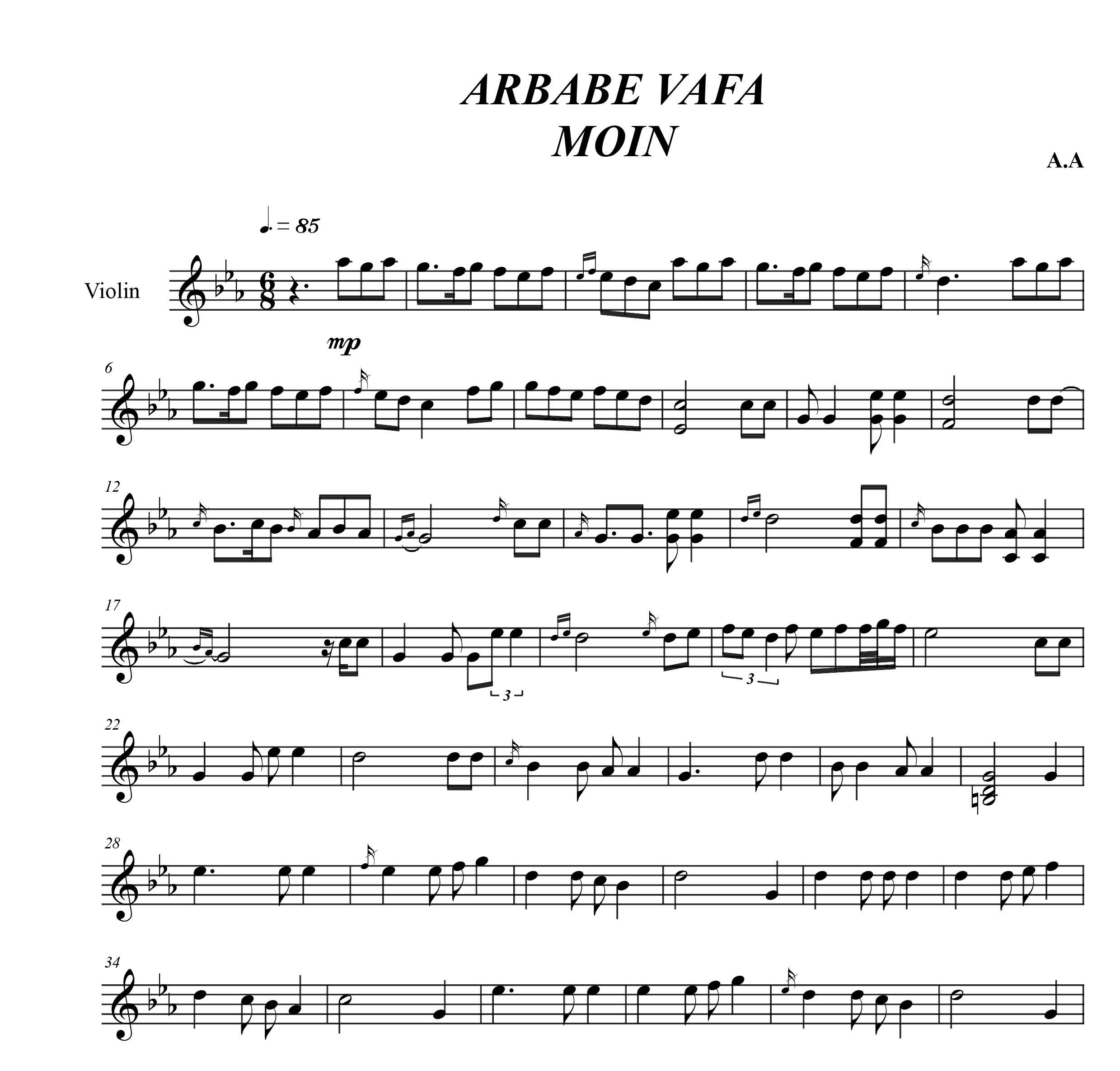 نت ویولون آهنگ ارباب وفا از معین