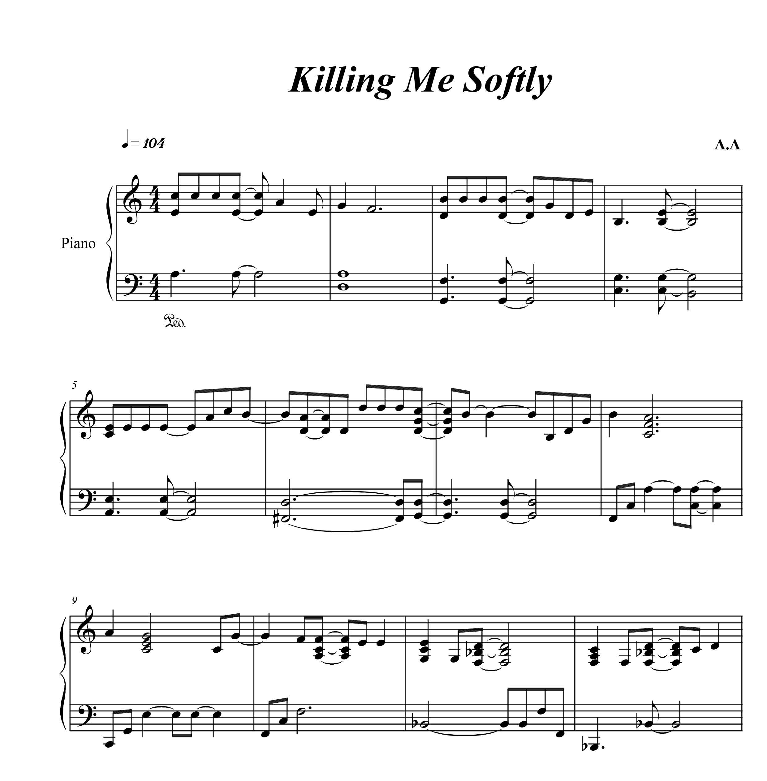 نت پیانو  Killing Me Softly