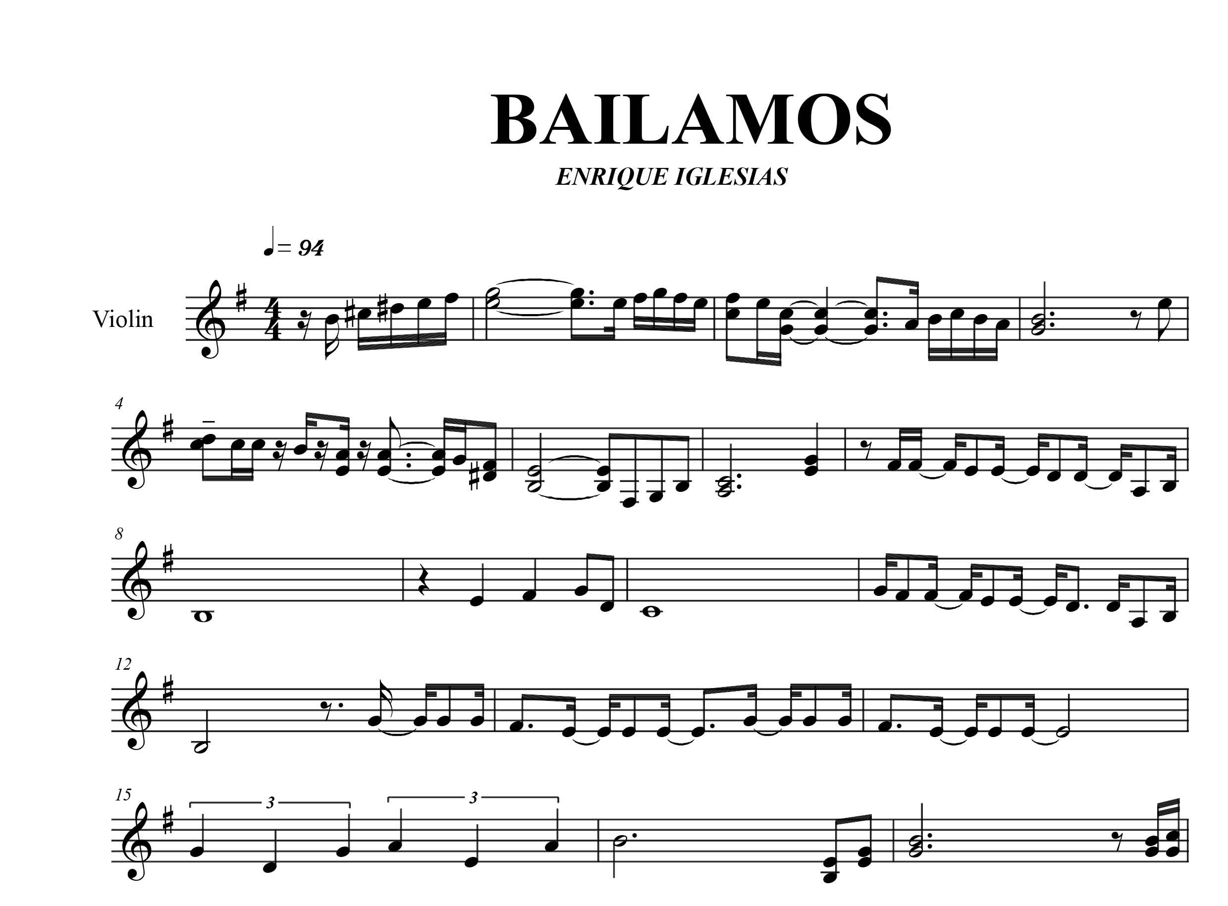 نت ویولون آهنگ Bilamos از انریکه