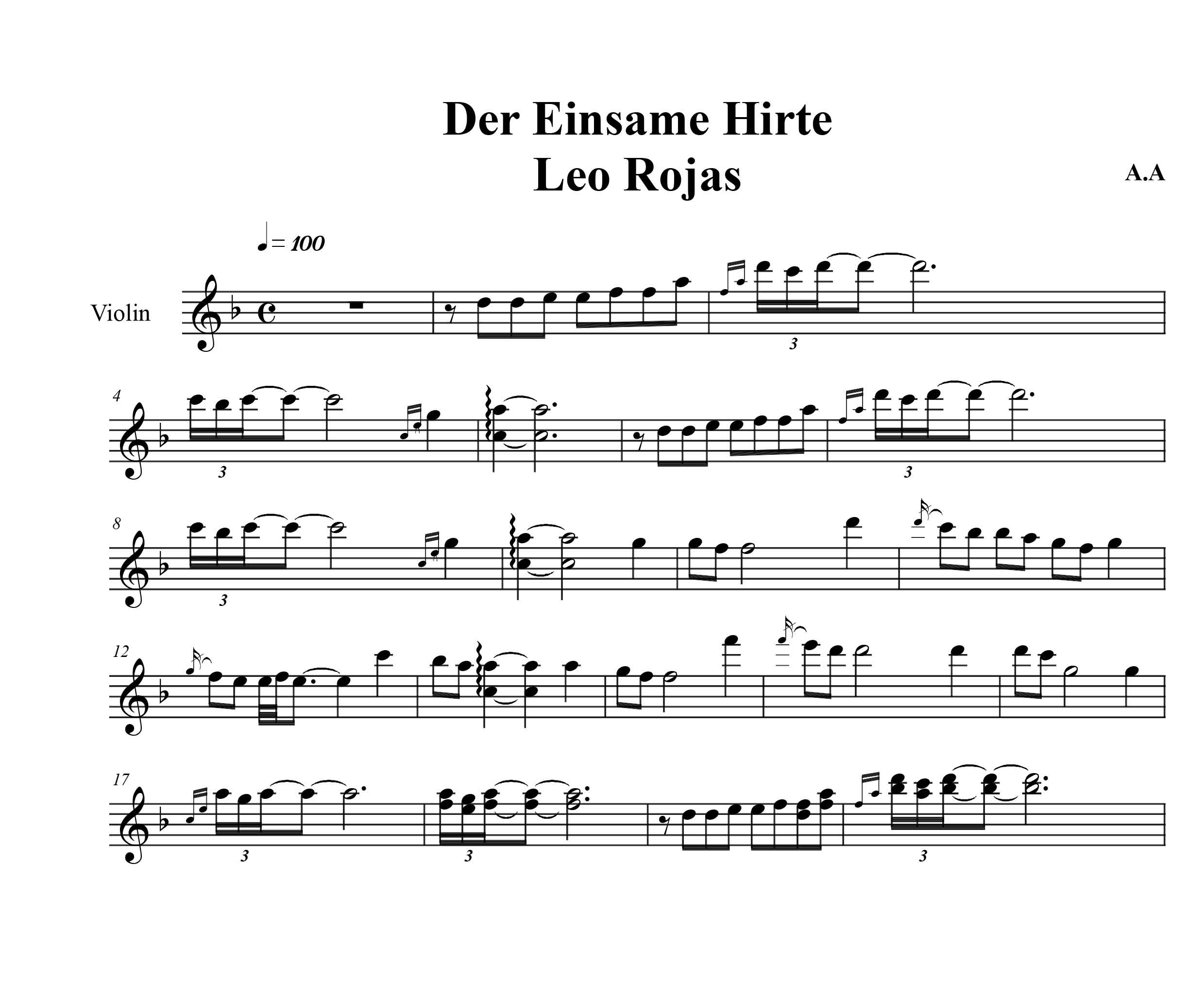 نت ویولون آهنگ Der Einsame Hirte از Leo Rojas